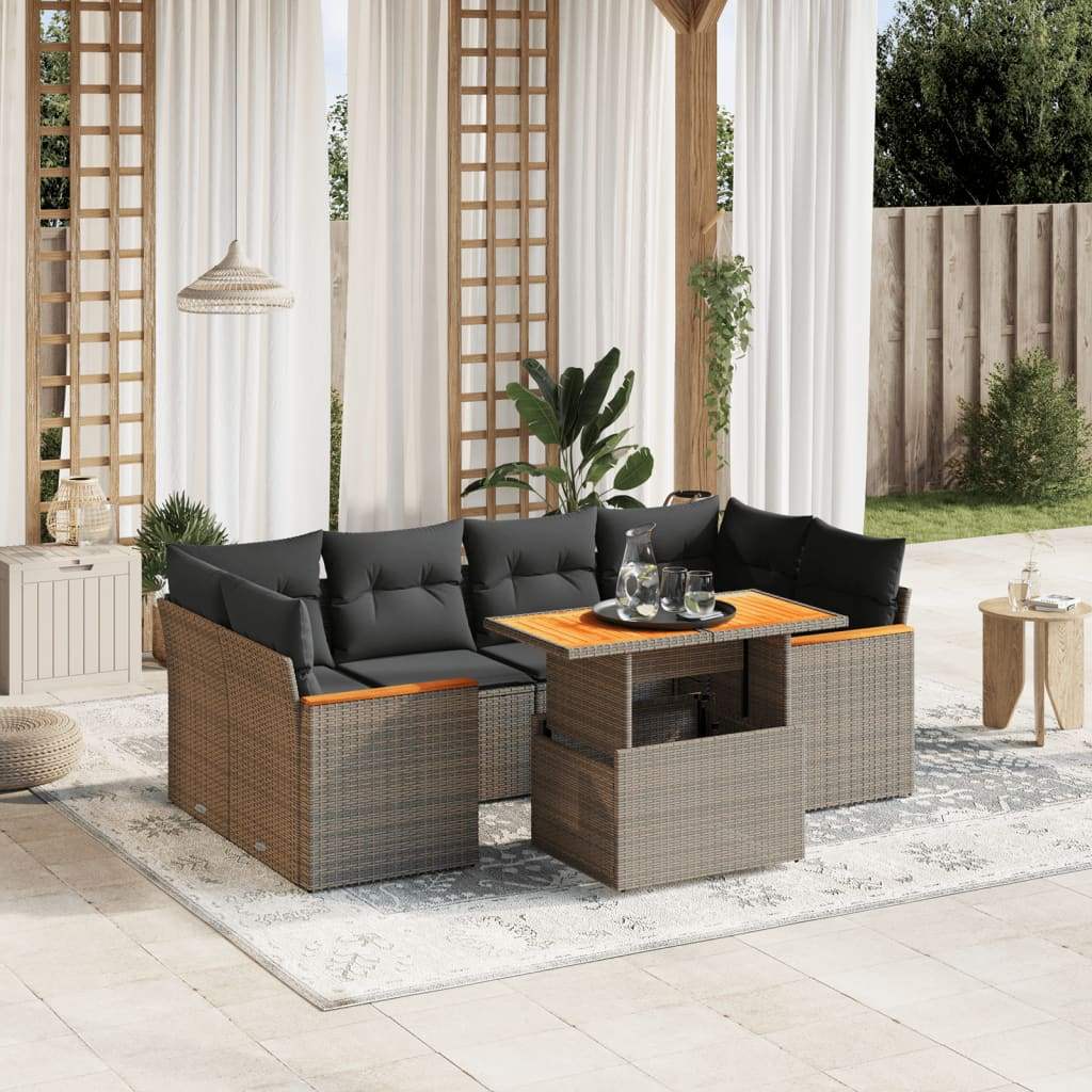 Set Divani da Giardino 7 pz con Cuscini Grigio in Polyrattan - homemem39