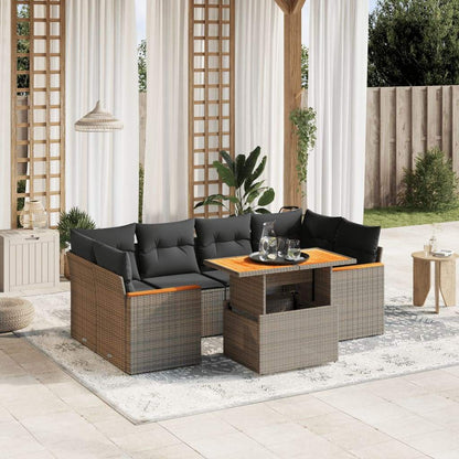 Set Divani da Giardino 7 pz con Cuscini Grigio in Polyrattan - homemem39