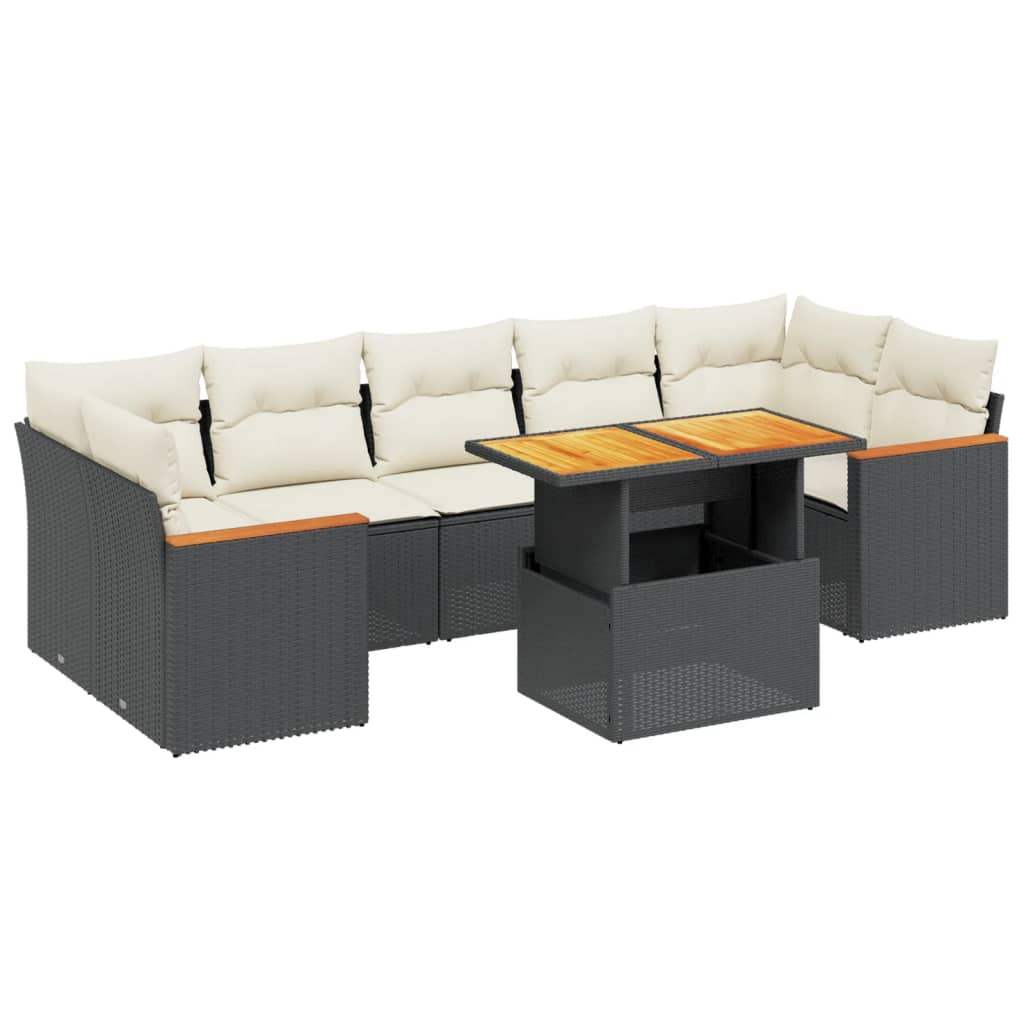 Set Divani da Giardino con Cuscini 8 pz Nero in Polyrattan - homemem39