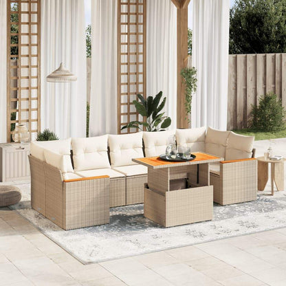 Set Divano da Giardino 8 pz con Cuscini Beige in Polyrattan - homemem39