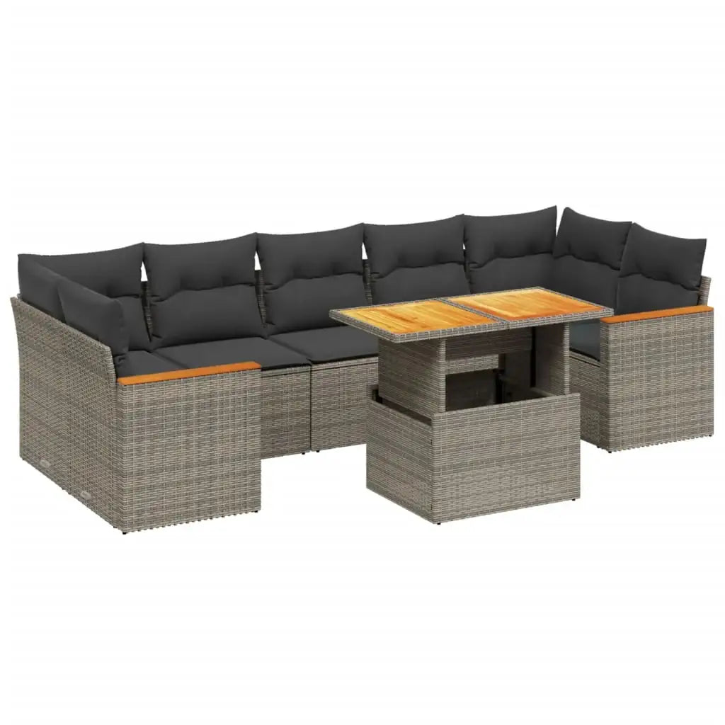 Set Divano da Giardino 8 pz con Cuscini Grigio in Polyrattan - homemem39