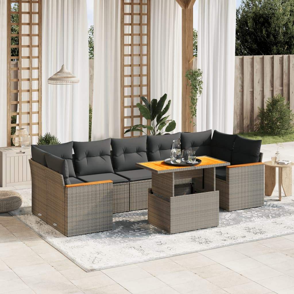 Set Divano da Giardino 8 pz con Cuscini Grigio in Polyrattan - homemem39