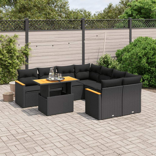Set Divani da Giardino 9 pz con Cuscini Nero in Polyrattan - homemem39