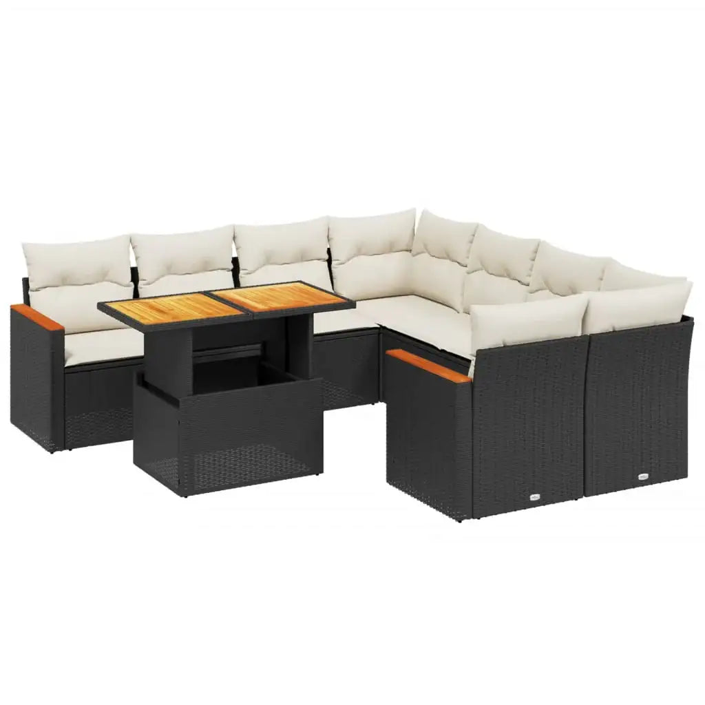 Set Divani da Giardino 9 pz con Cuscini Nero in Polyrattan - homemem39