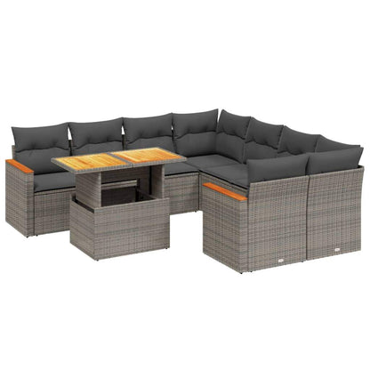 Set Divano da Giardino 9 pz con Cuscini Grigio in Polyrattan - homemem39