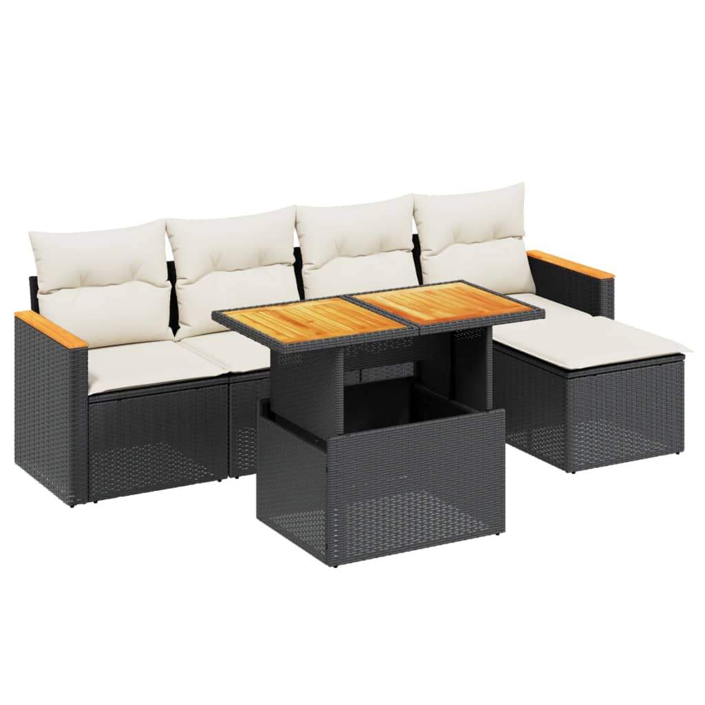 Set Divano da Giardino 6 pz con Cuscini Nero in Polyrattan - homemem39