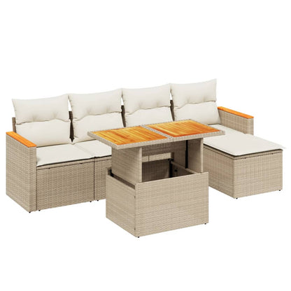 Set Divano da Giardino 6 pz con Cuscini Beige in Polyrattan