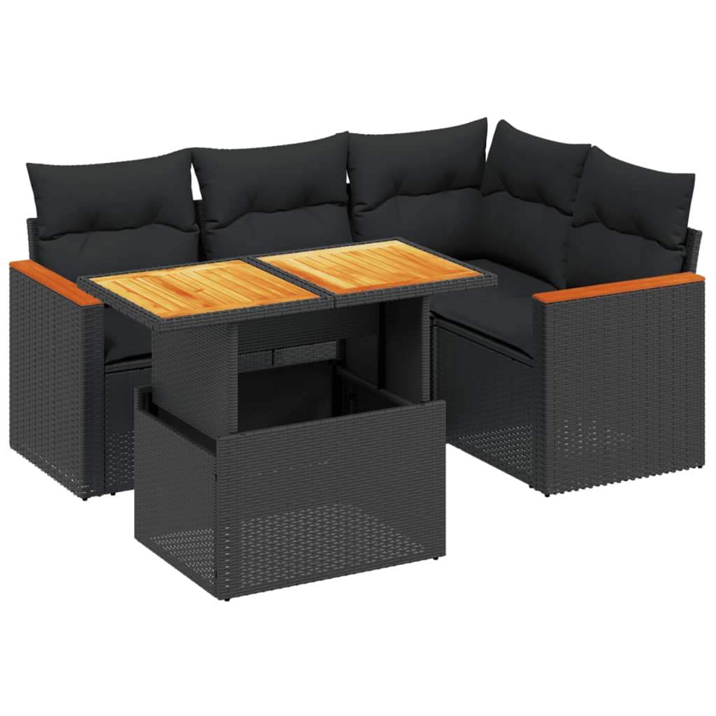 Set Divani da Giardino 5 pz con Cuscini in Polyrattan Nero - homemem39