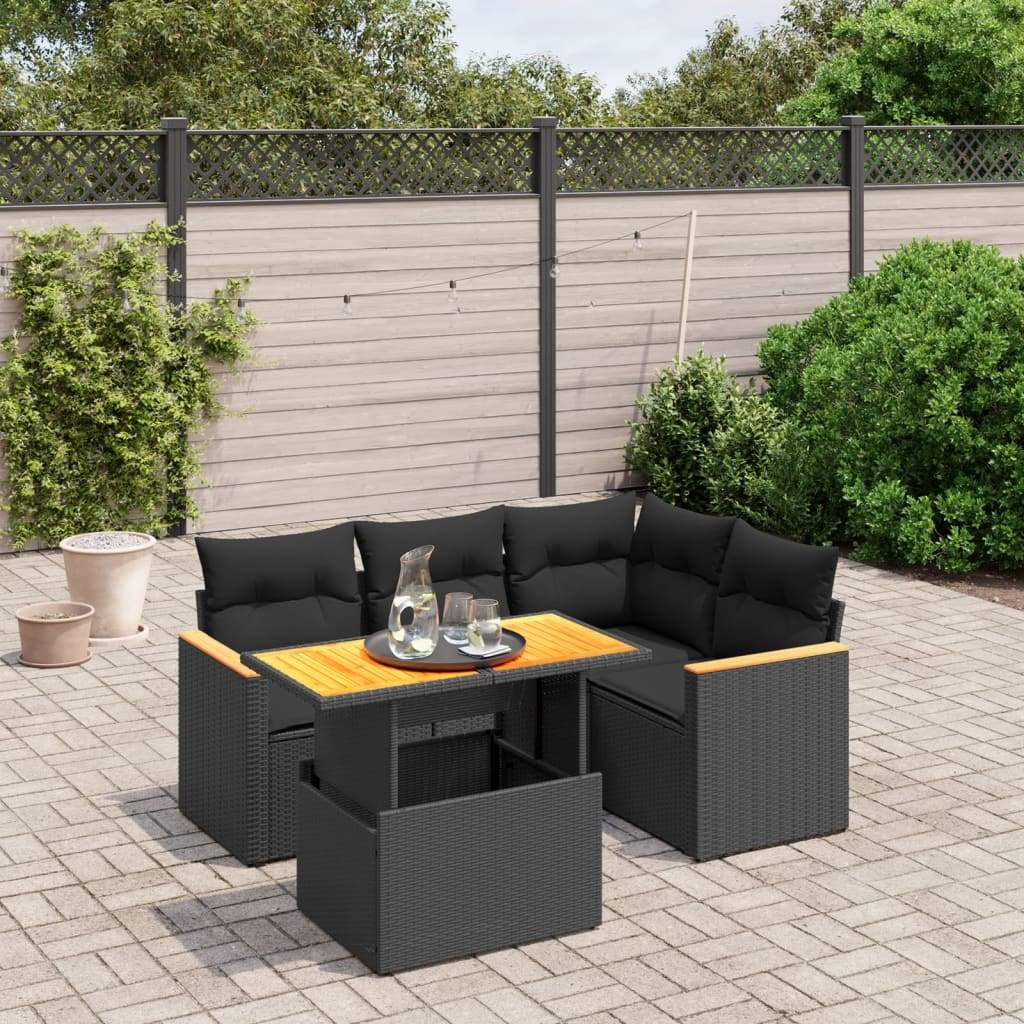 Set Divani da Giardino 5 pz con Cuscini in Polyrattan Nero - homemem39