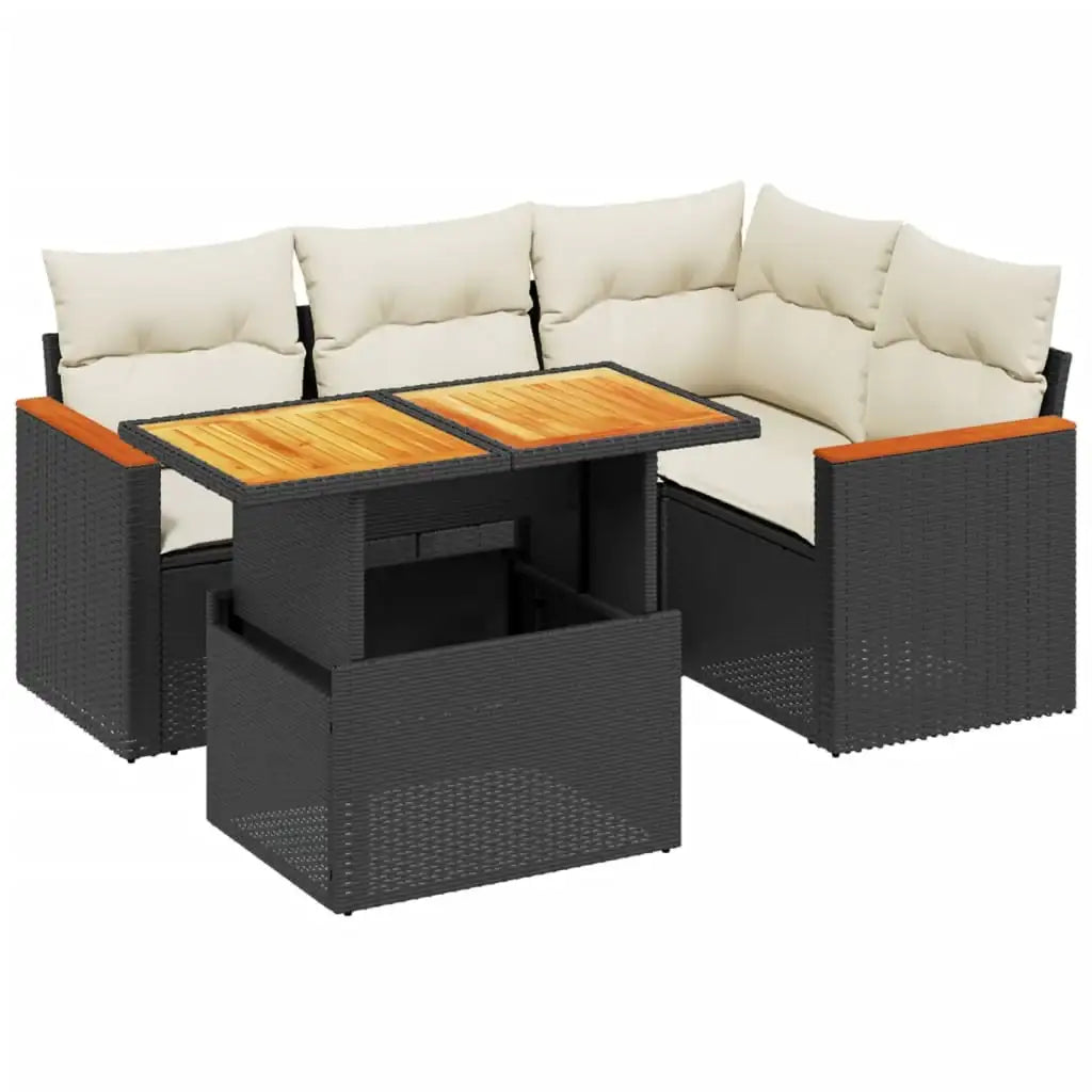 Set Divani da Giardino 5 pz con Cuscini in Polyrattan Nero - homemem39