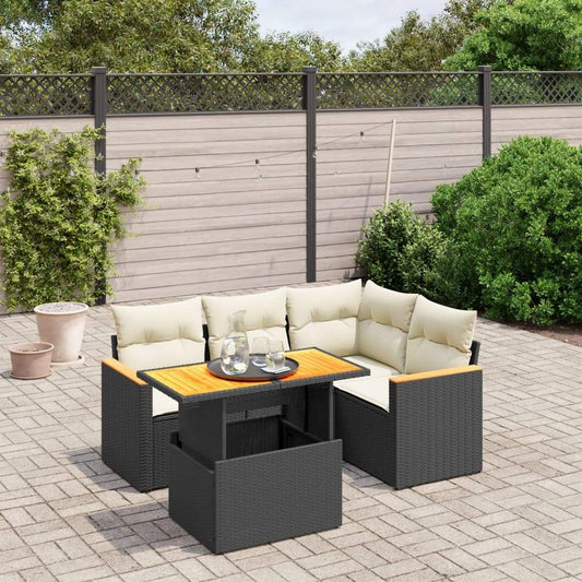 Set Divani da Giardino 5 pz con Cuscini in Polyrattan Nero - homemem39