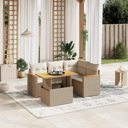 Set Divano da Giardino 5 pz con Cuscini Beige in Polyrattan - homemem39