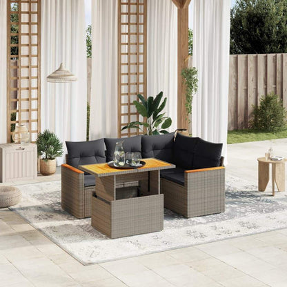 Set Divano da Giardino 5 pz con Cuscini Grigio in Polyrattan - homemem39
