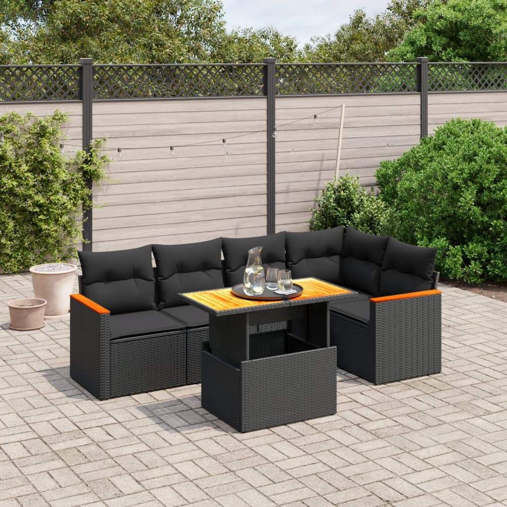 Set Divano da Giardino 6 pz con Cuscini Nero in Polyrattan - homemem39