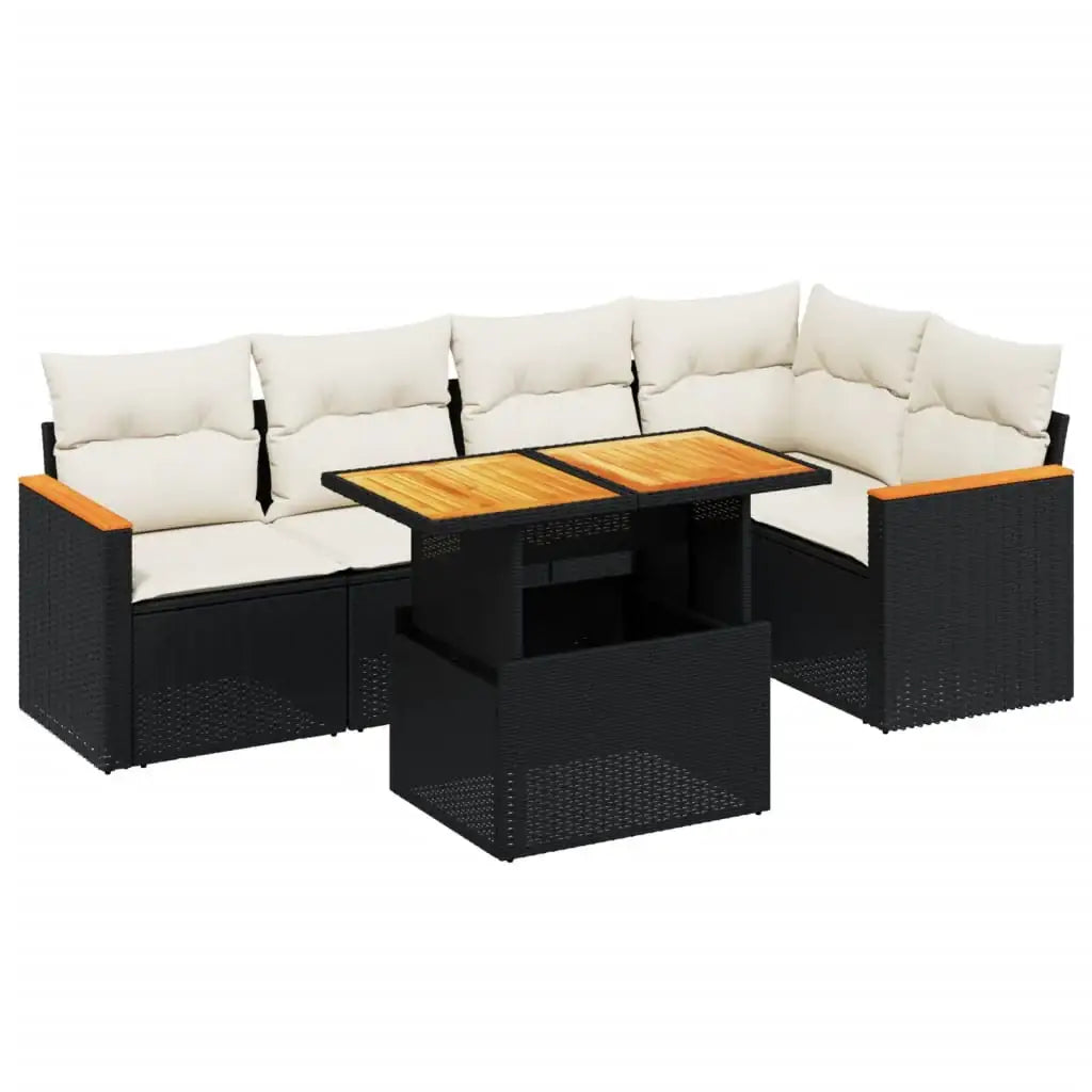 Set Divano da Giardino 6 pz con Cuscini Nero in Polyrattan - homemem39