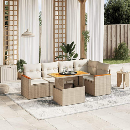 Set Divano da Giardino 6 pz con Cuscini Beige in Polyrattan - homemem39