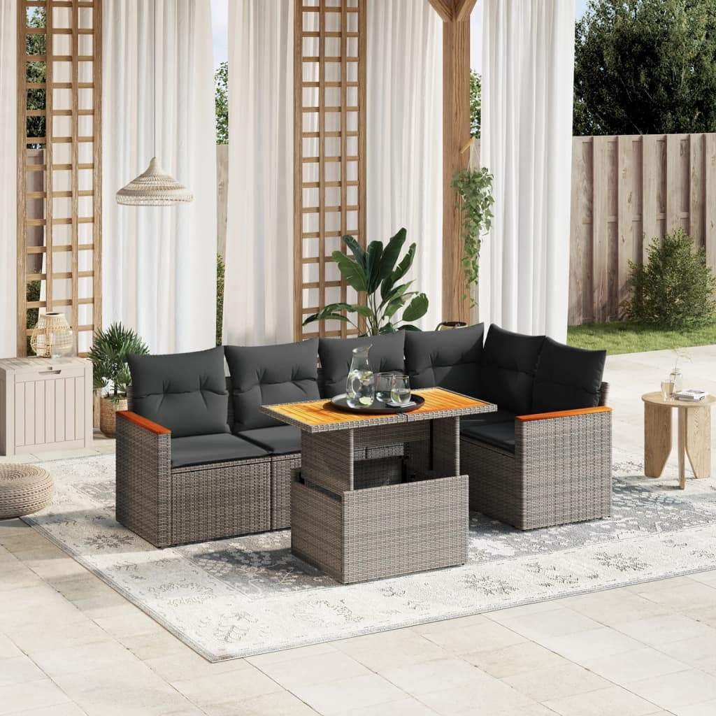 Set Divano da Giardino 6 pz con Cuscini Grigio in Polyrattan - homemem39
