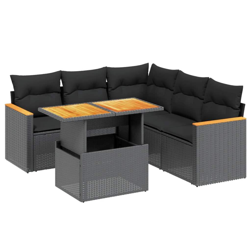 Set Divano da Giardino 6 pz con Cuscini Nero in Polyrattan - homemem39