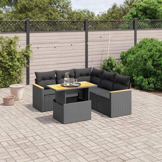 Set Divano da Giardino 6 pz con Cuscini Nero in Polyrattan - homemem39