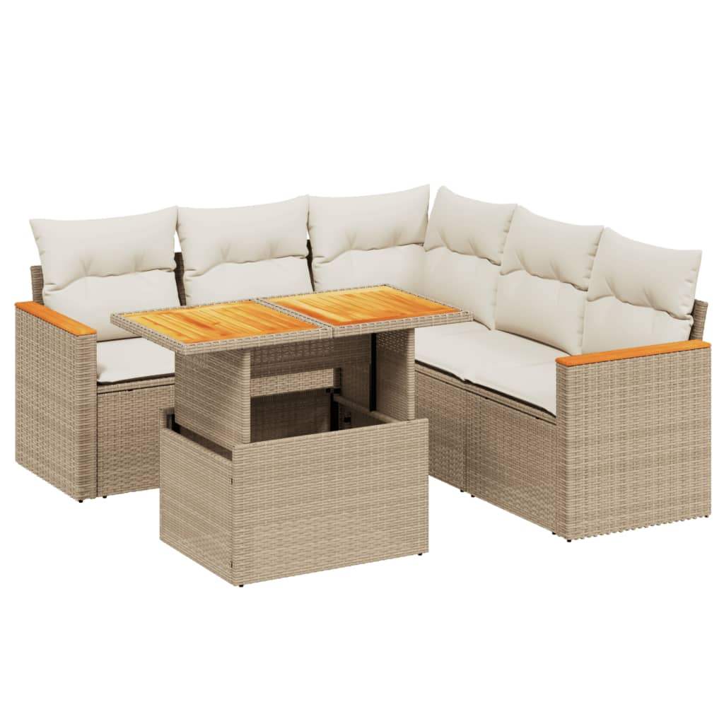 Set Divano da Giardino 6 pz con Cuscini Beige in Polyrattan - homemem39
