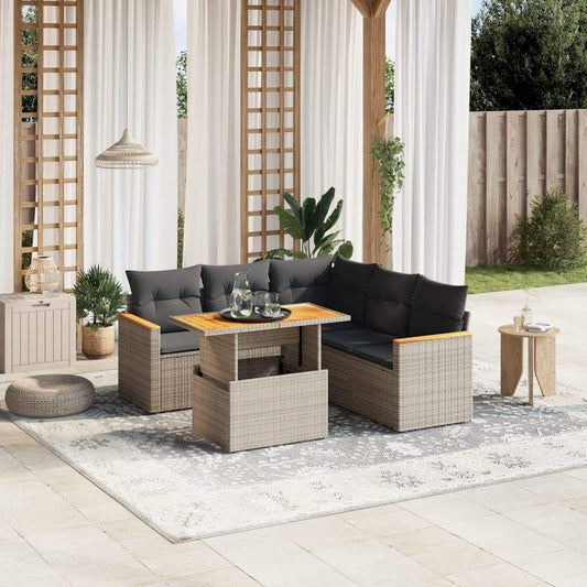 Set Divano da Giardino 6 pz con Cuscini Grigio in Polyrattan - homemem39
