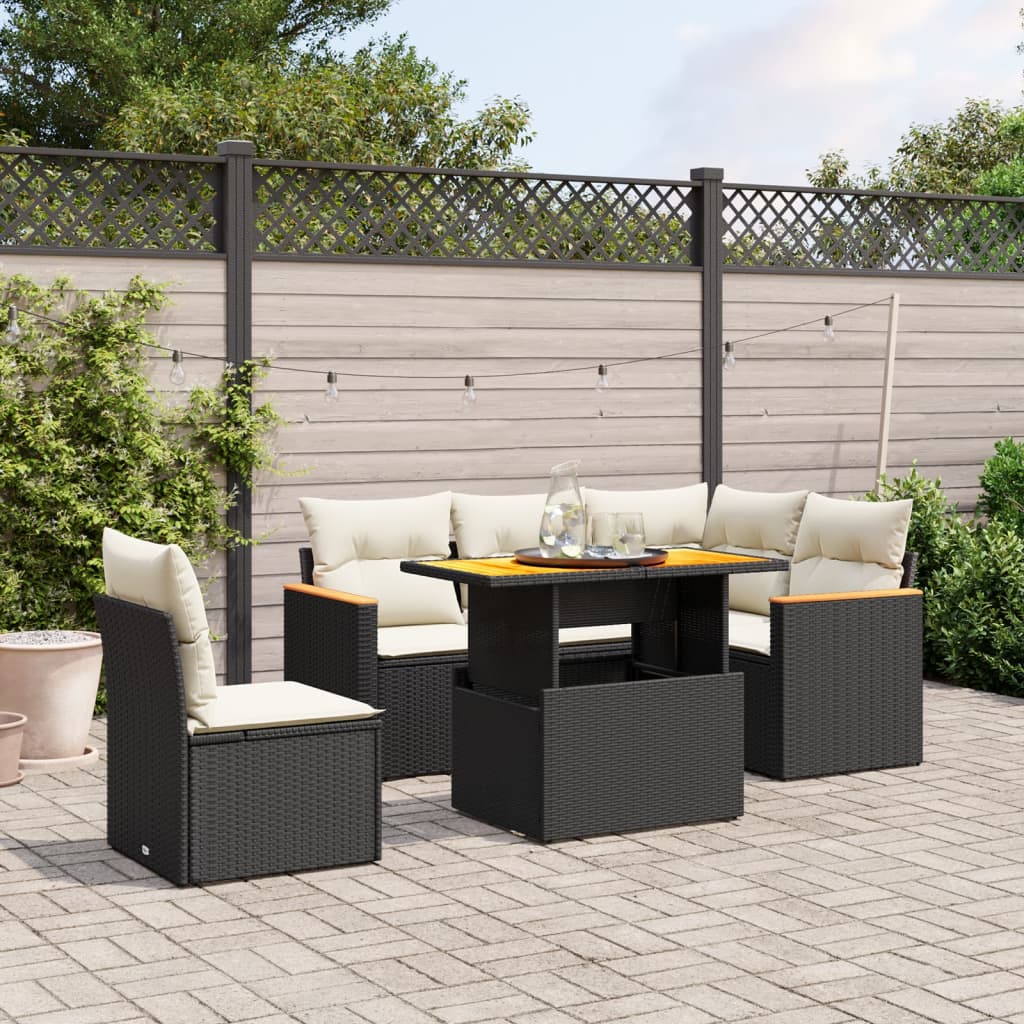 Set Divano da Giardino 6 pz con Cuscini Nero in Polyrattan - homemem39
