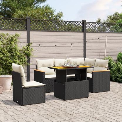 Set Divano da Giardino 6 pz con Cuscini Nero in Polyrattan - homemem39