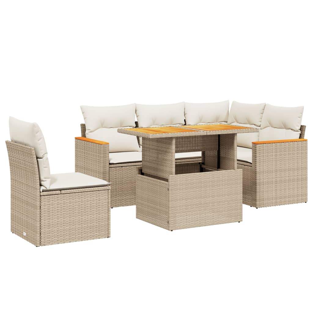 Set Divano da Giardino 6 pz con Cuscini Beige in Polyrattan - homemem39