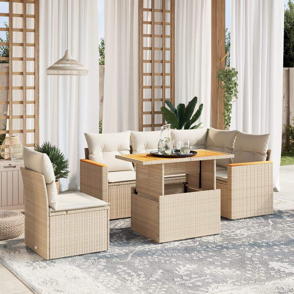 Set Divano da Giardino 6 pz con Cuscini Beige in Polyrattan - homemem39