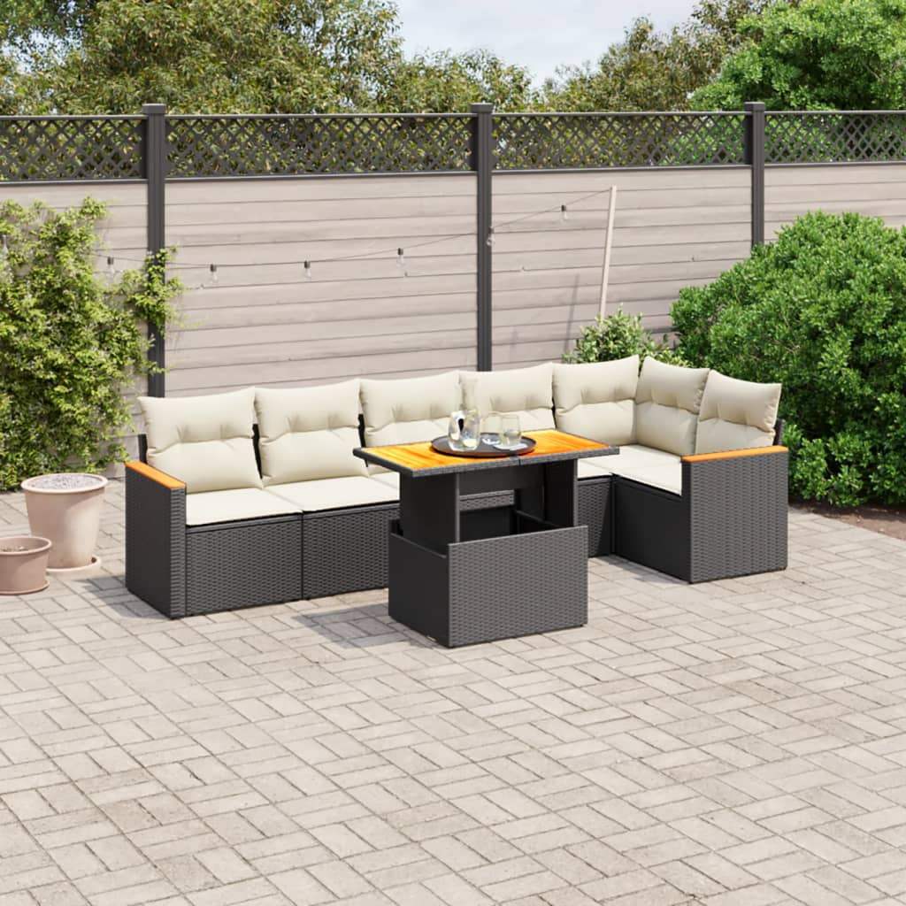 Set Divani da Giardino con Cuscini 7pz Nero Polyrattan - homemem39