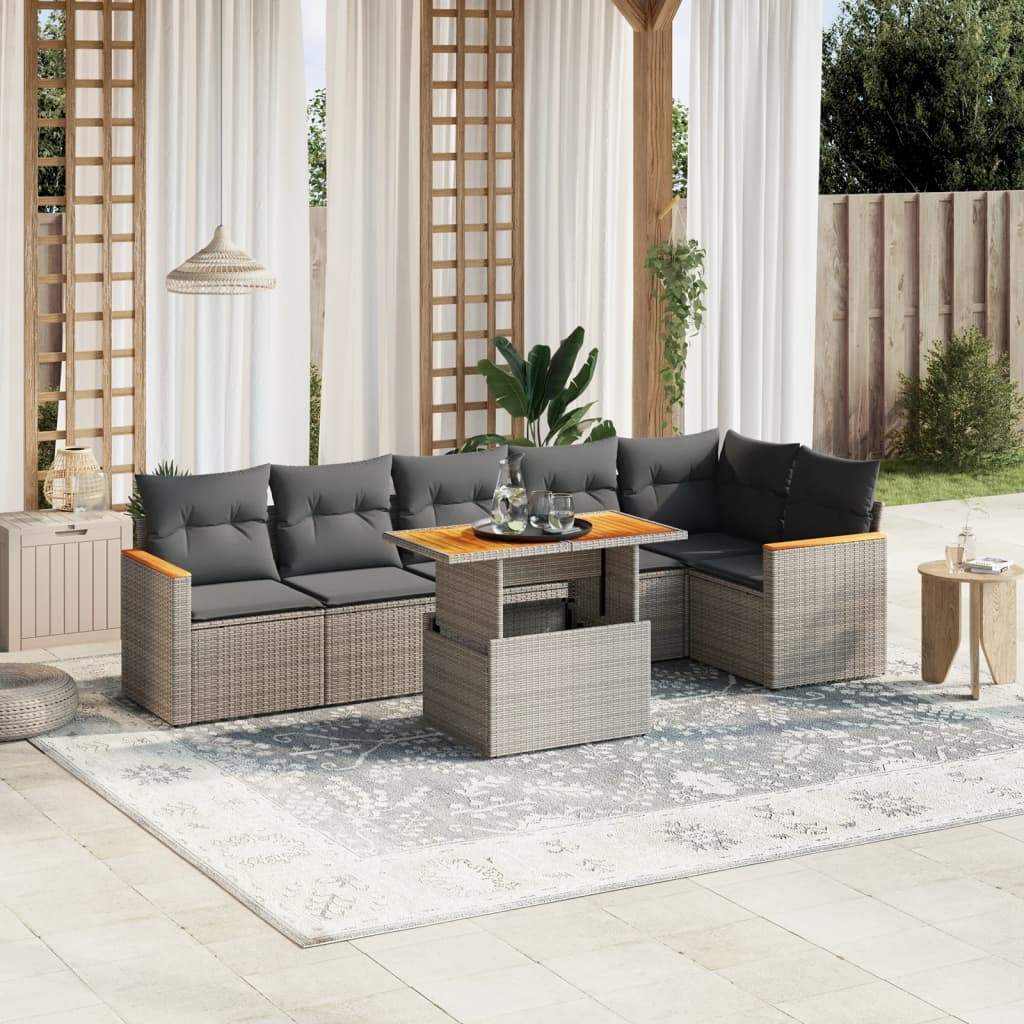 Set Divani da Giardino 7 pz con Cuscini Grigio in Polyrattan - homemem39