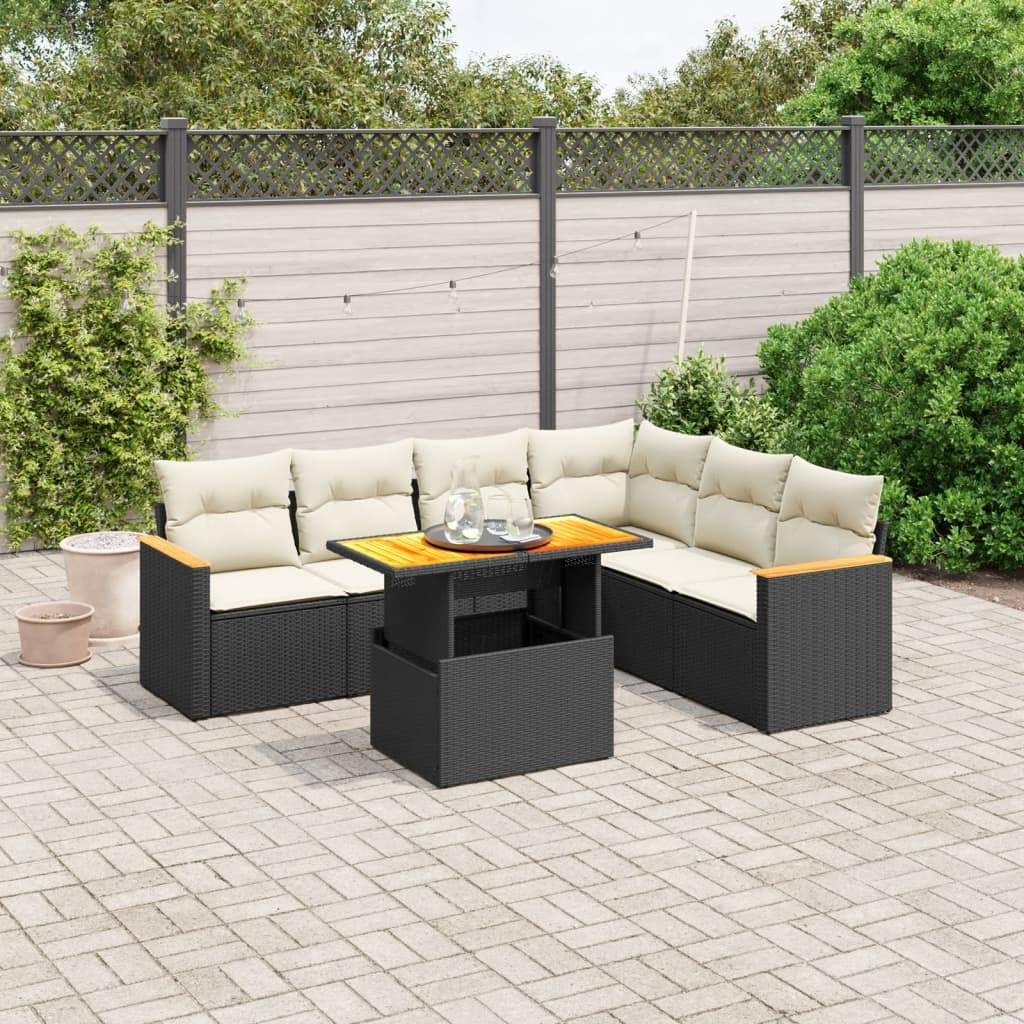 Set Divani da Giardino con Cuscini 7pz Nero Polyrattan - homemem39