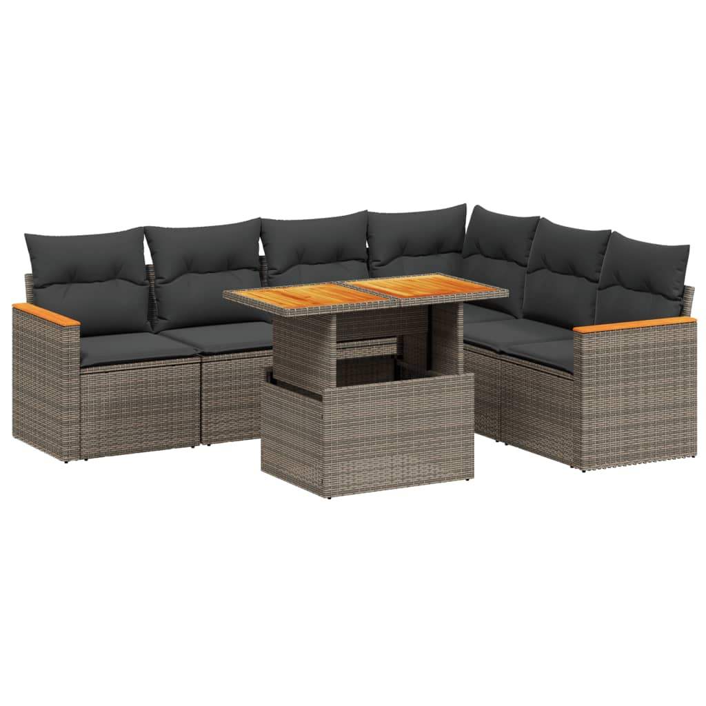 Set Divani da Giardino 7 pz con Cuscini Grigio in Polyrattan - homemem39