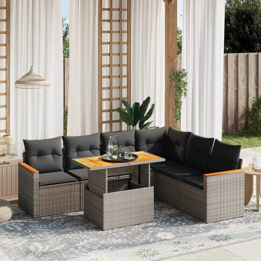 Set Divani da Giardino 7 pz con Cuscini Grigio in Polyrattan - homemem39