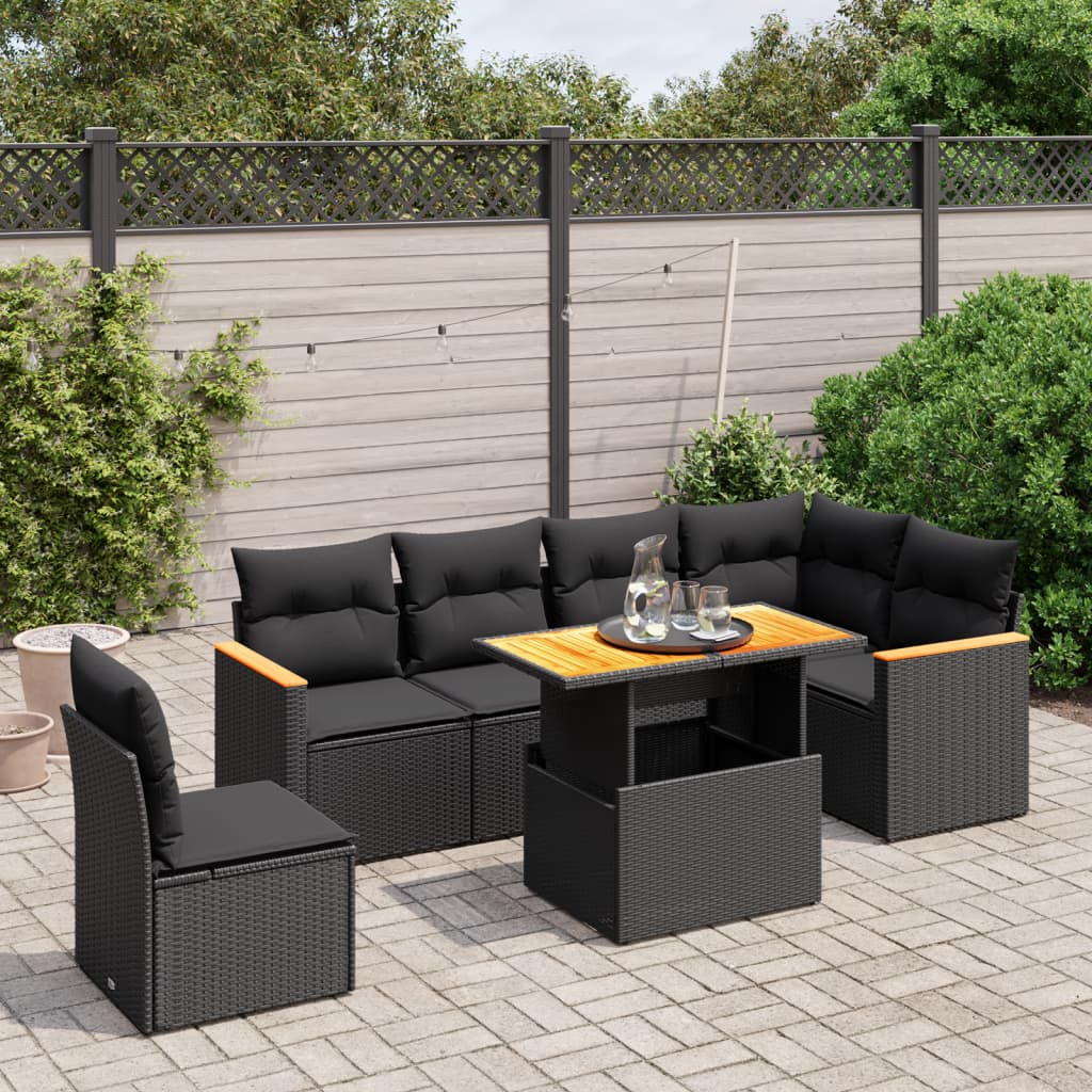 Set Divani da Giardino con Cuscini 7pz Nero Polyrattan - homemem39