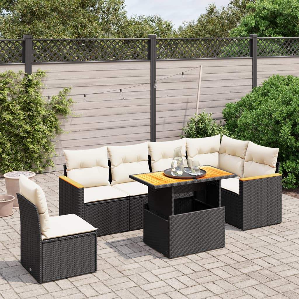 Set Divani da Giardino con Cuscini 7pz Nero Polyrattan - homemem39