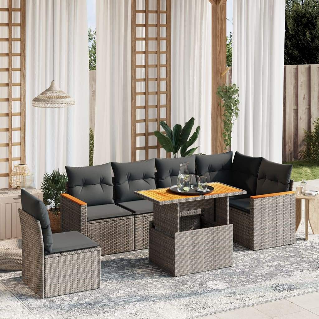 Set Divani da Giardino 7 pz con Cuscini Grigio in Polyrattan - homemem39