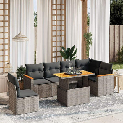Set Divani da Giardino 7 pz con Cuscini Grigio in Polyrattan - homemem39