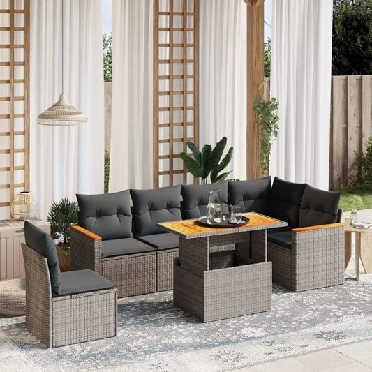 Set Divani da Giardino 7 pz con Cuscini Grigio in Polyrattan - homemem39
