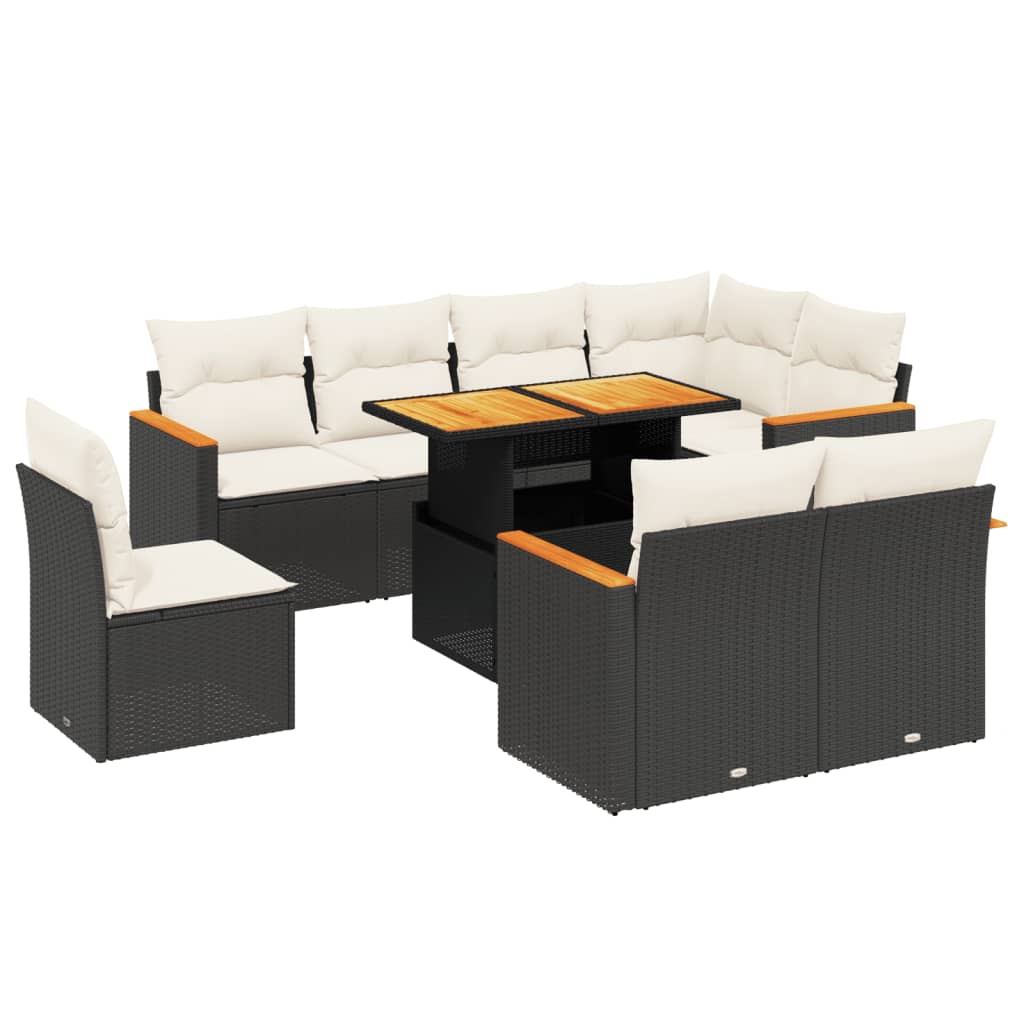 Set Divani da Giardino 9 pz con Cuscini Nero in Polyrattan | homemem39