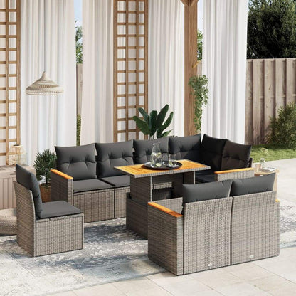 Set Divano da Giardino 9 pz con Cuscini Grigio in Polyrattan - homemem39