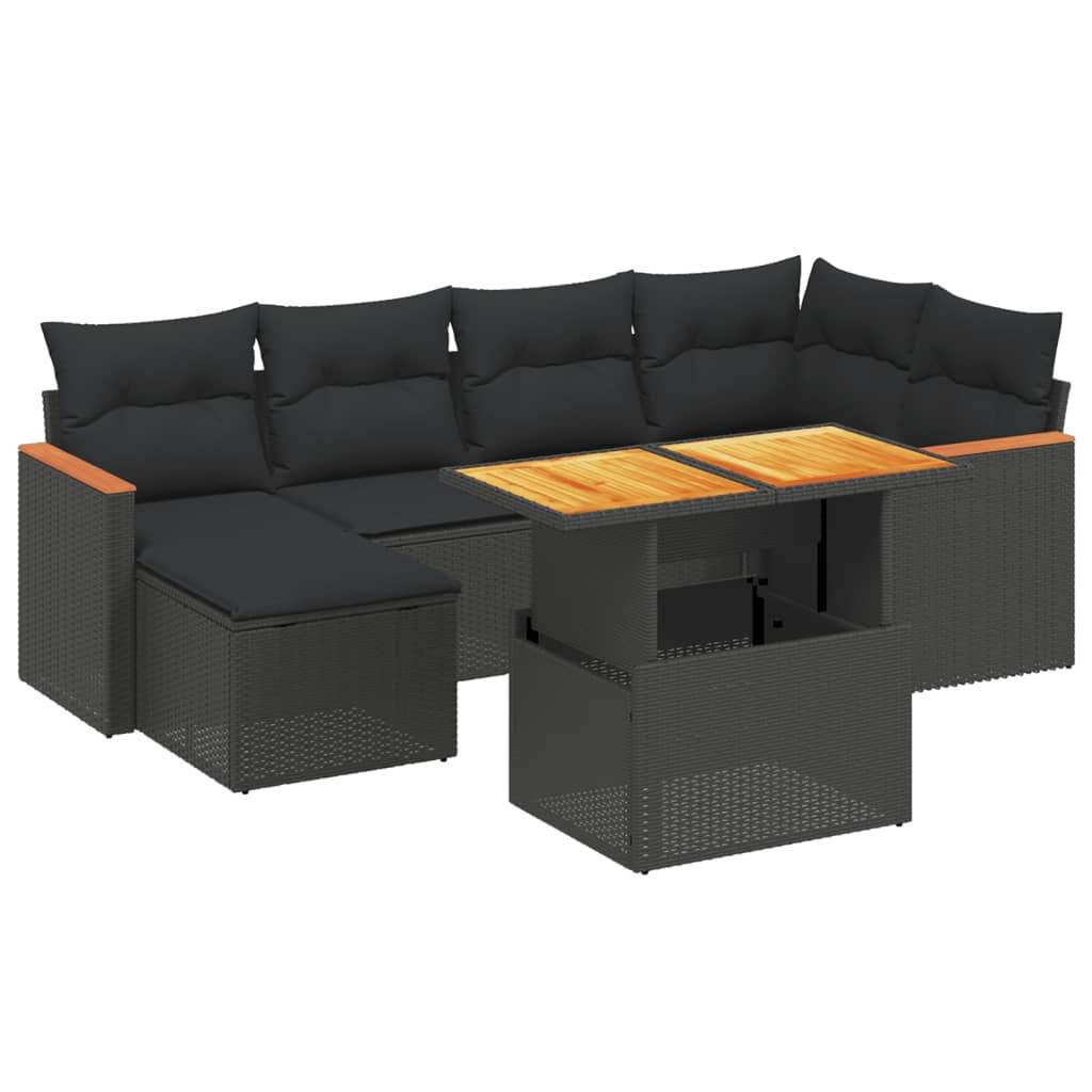 Set Divani da Giardino con Cuscini 7pz Nero Polyrattan - homemem39