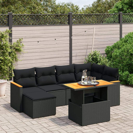 Set Divani da Giardino con Cuscini 7pz Nero Polyrattan - homemem39