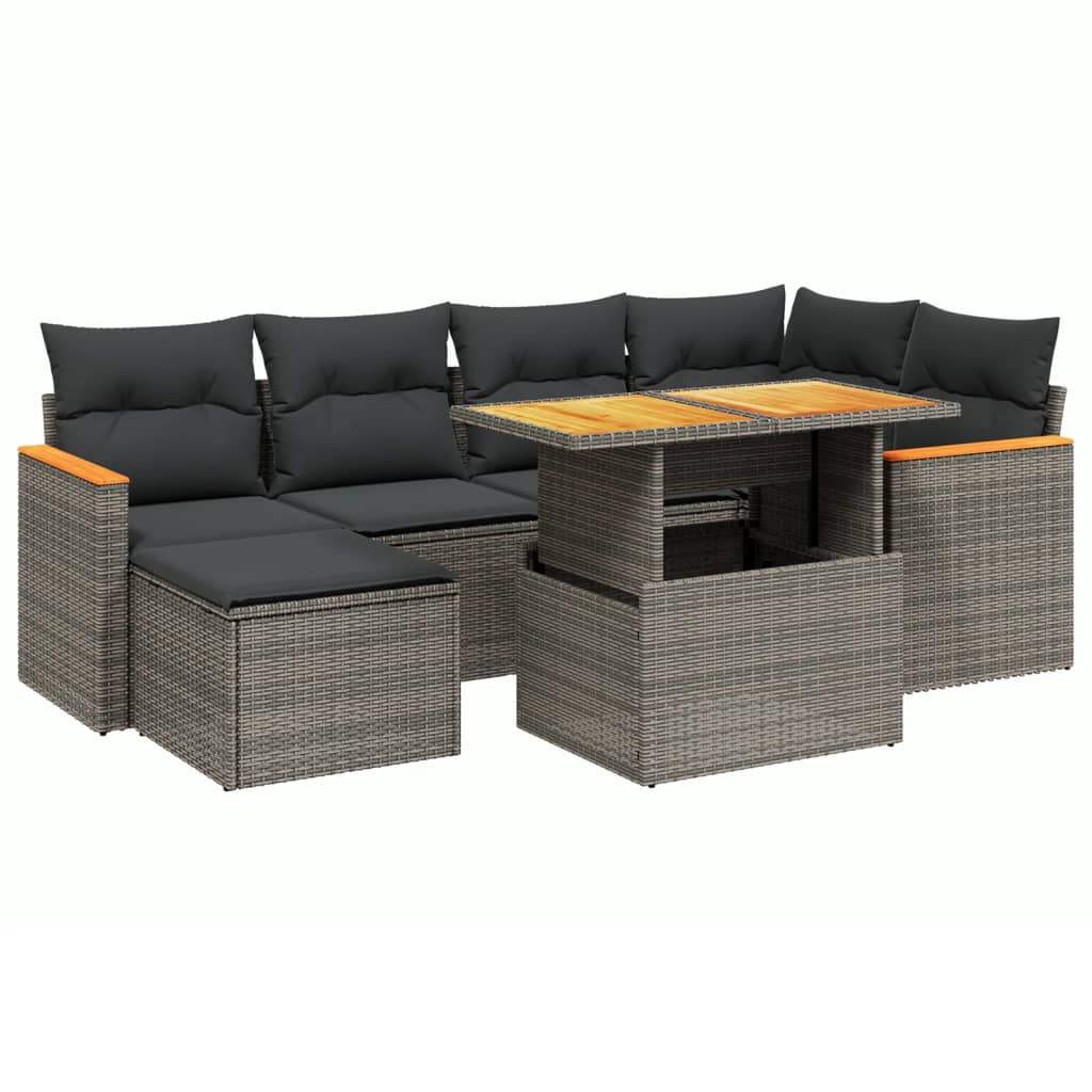 Set Divani da Giardino 7 pz con Cuscini Grigio in Polyrattan - homemem39