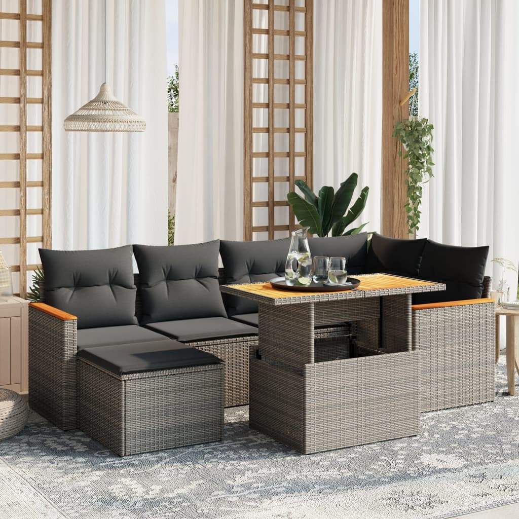 Set Divani da Giardino 7 pz con Cuscini Grigio in Polyrattan - homemem39