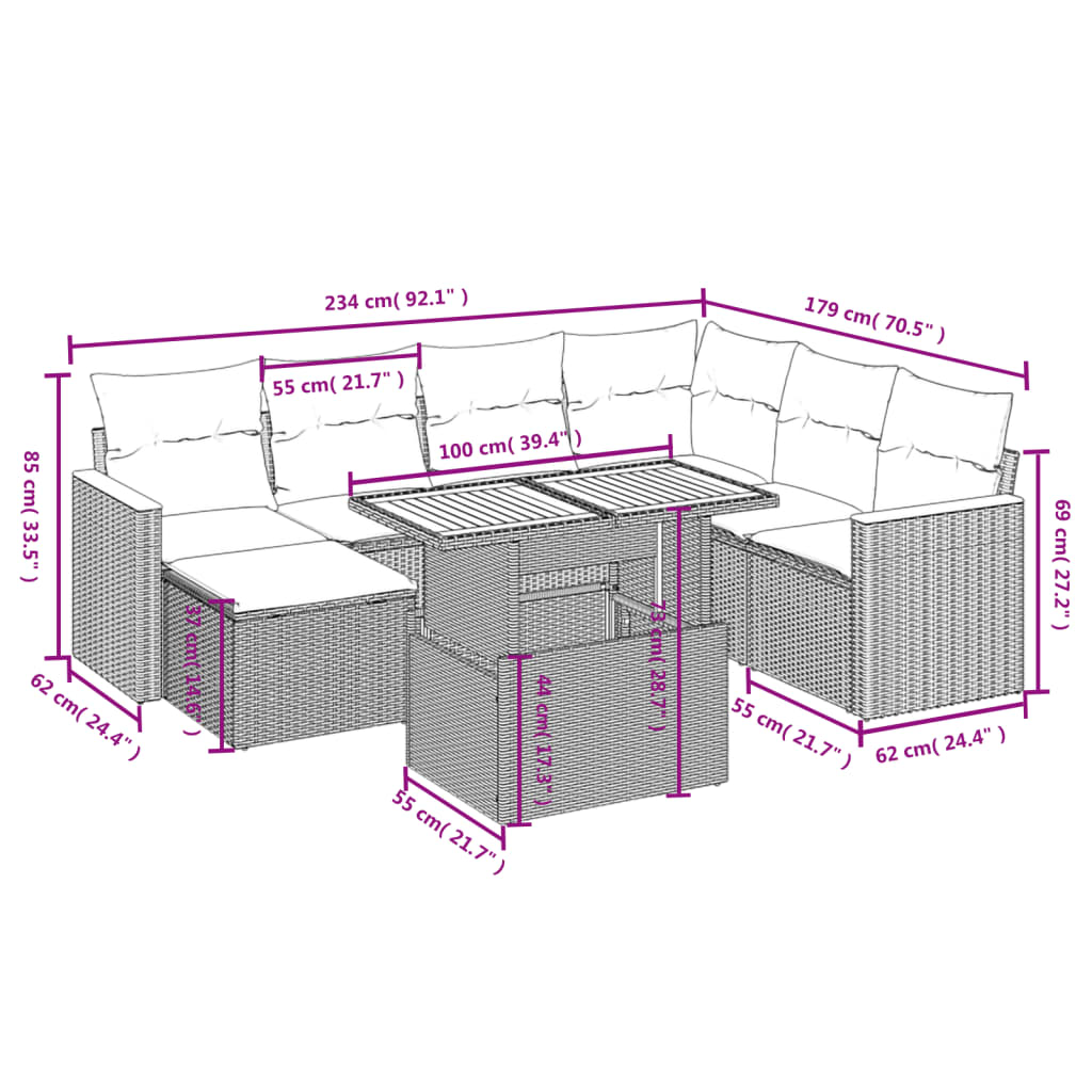 Set Divani da Giardino con Cuscini 8 pz Nero in Polyrattan