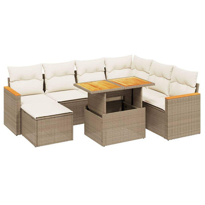 Set Divano da Giardino 8 pz con Cuscini Beige in Polyrattan - homemem39