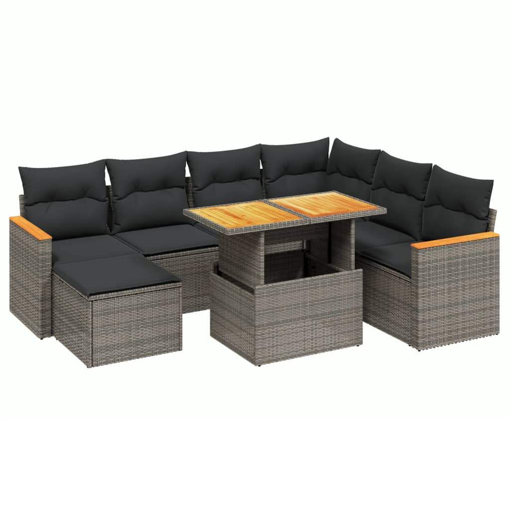 Set Divano da Giardino 8 pz con Cuscini Grigio in Polyrattan - homemem39