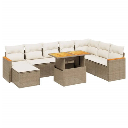 Set Divano da Giardino 9 pz con Cuscini Beige in Polyrattan - homemem39