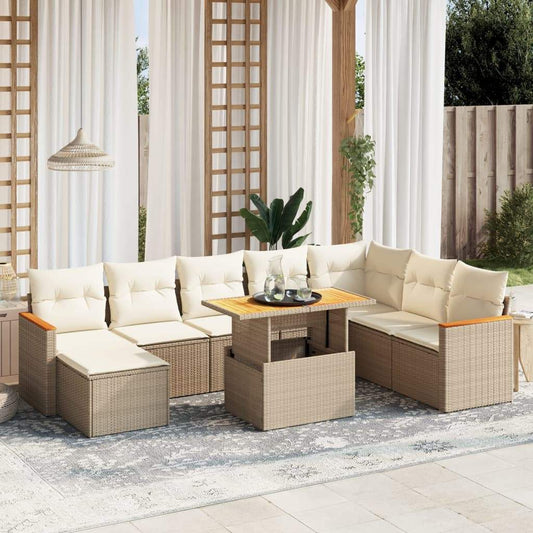 Set Divano da Giardino 9 pz con Cuscini Beige in Polyrattan - homemem39